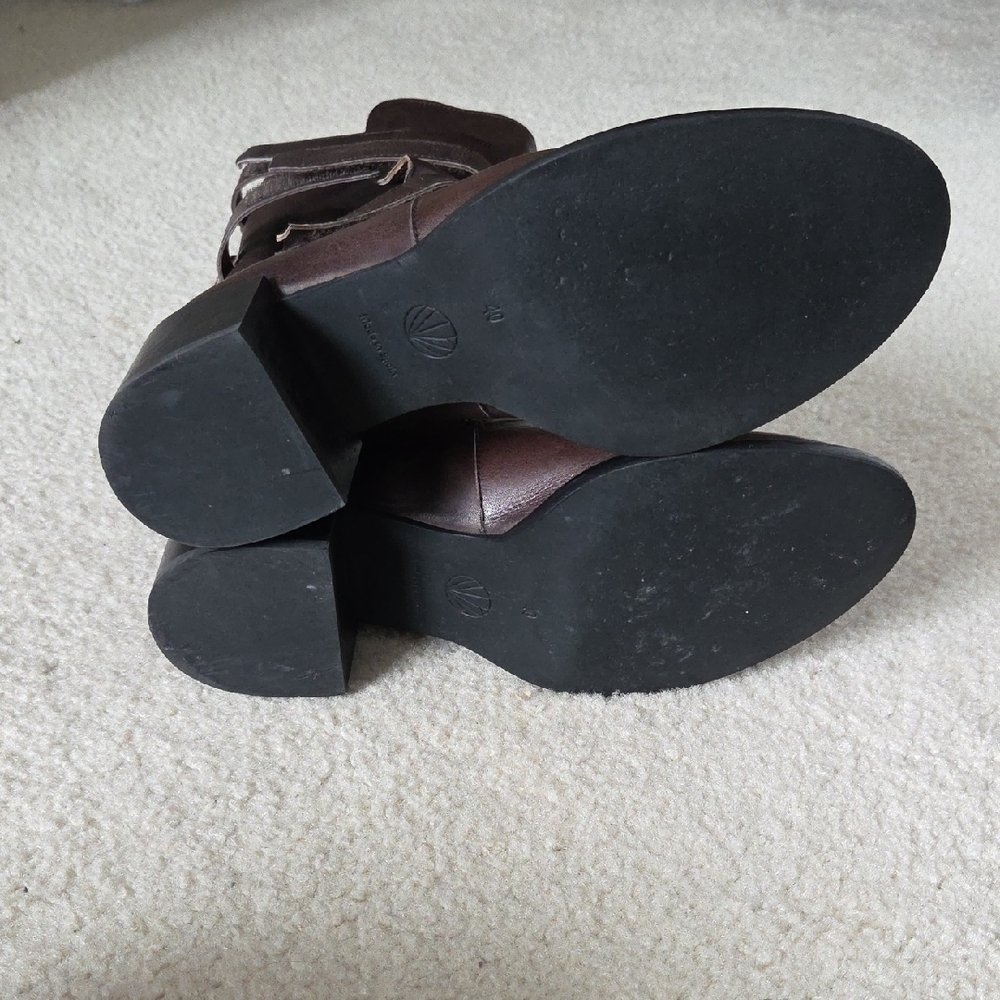 COCLICO Dark Brown Leather Combat Block Heel Boots w Velcro Closure Straps - Picture 4 of 9